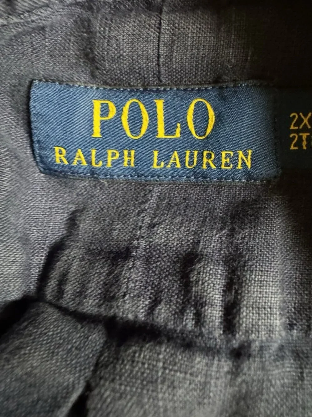 Polo Ralph Lauren Linen Shirt 2XB Big Tall Navy Short Sleeve Button